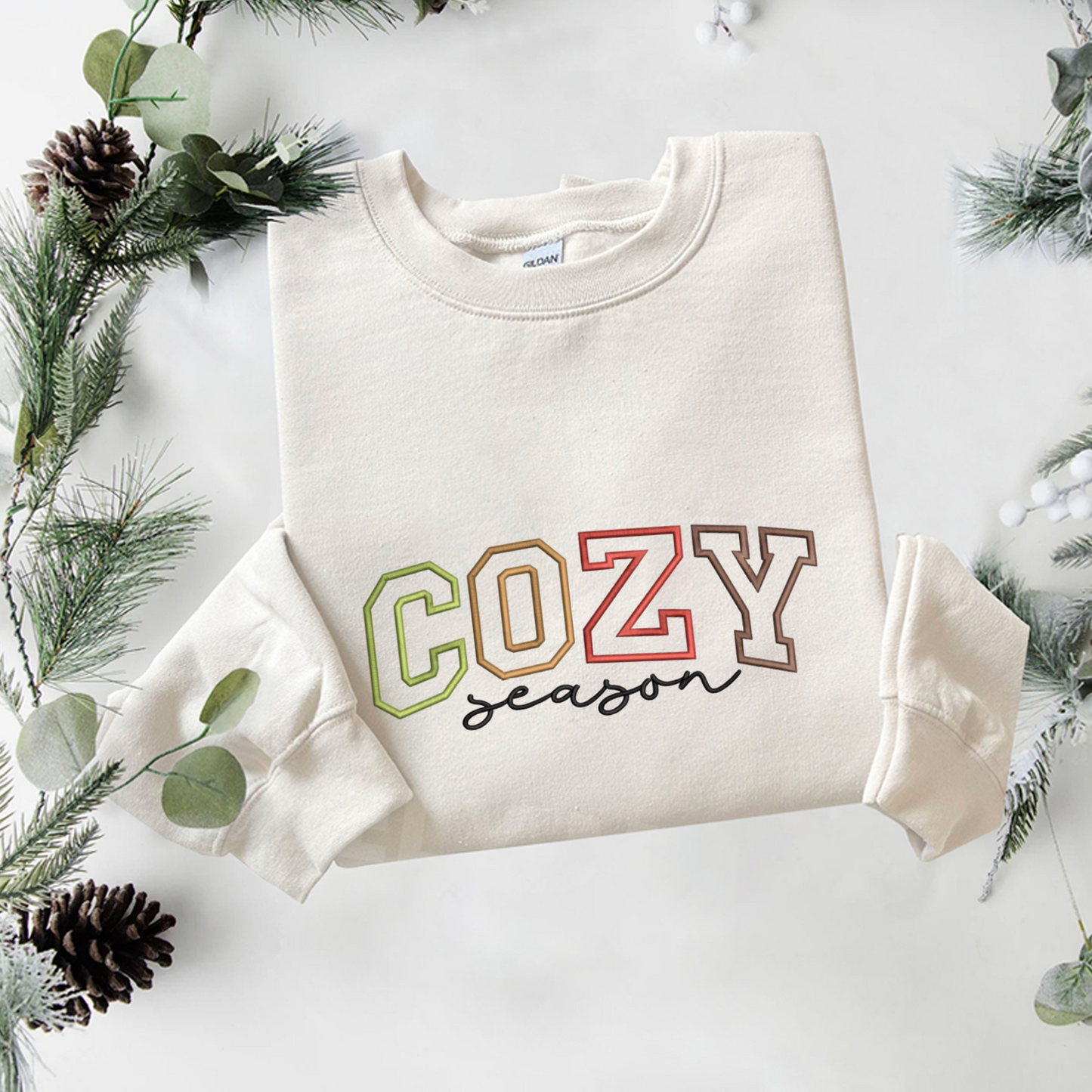 Cozy Season Embroidered Sweatshirt, Christmas Candy Cane Sweatshirt, Xams Embroidered T Shirt, Sweatshirt For Woman Gift. (Copy) (Copy)