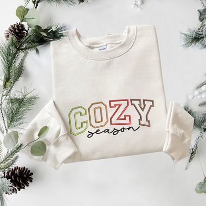 Cozy Season Embroidered Sweatshirt, Christmas Candy Cane Sweatshirt, Xams Embroidered T Shirt, Sweatshirt For Woman Gift. (Copy) (Copy)