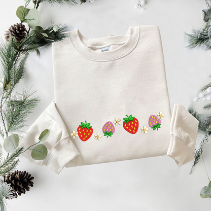 Strawberry Embroidered Sweatshirt, Gardener Sweatshirt, Summer Embroidered T Shirt, Sweatshirt For Woman Gift.