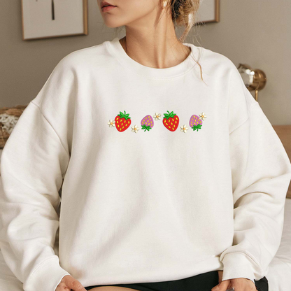 Strawberry Embroidered Sweatshirt, Gardener Sweatshirt, Summer Embroidered T Shirt, Sweatshirt For Woman Gift.