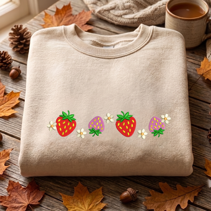Strawberry Embroidered Sweatshirt, Gardener Sweatshirt, Summer Embroidered T Shirt, Sweatshirt For Woman Gift.
