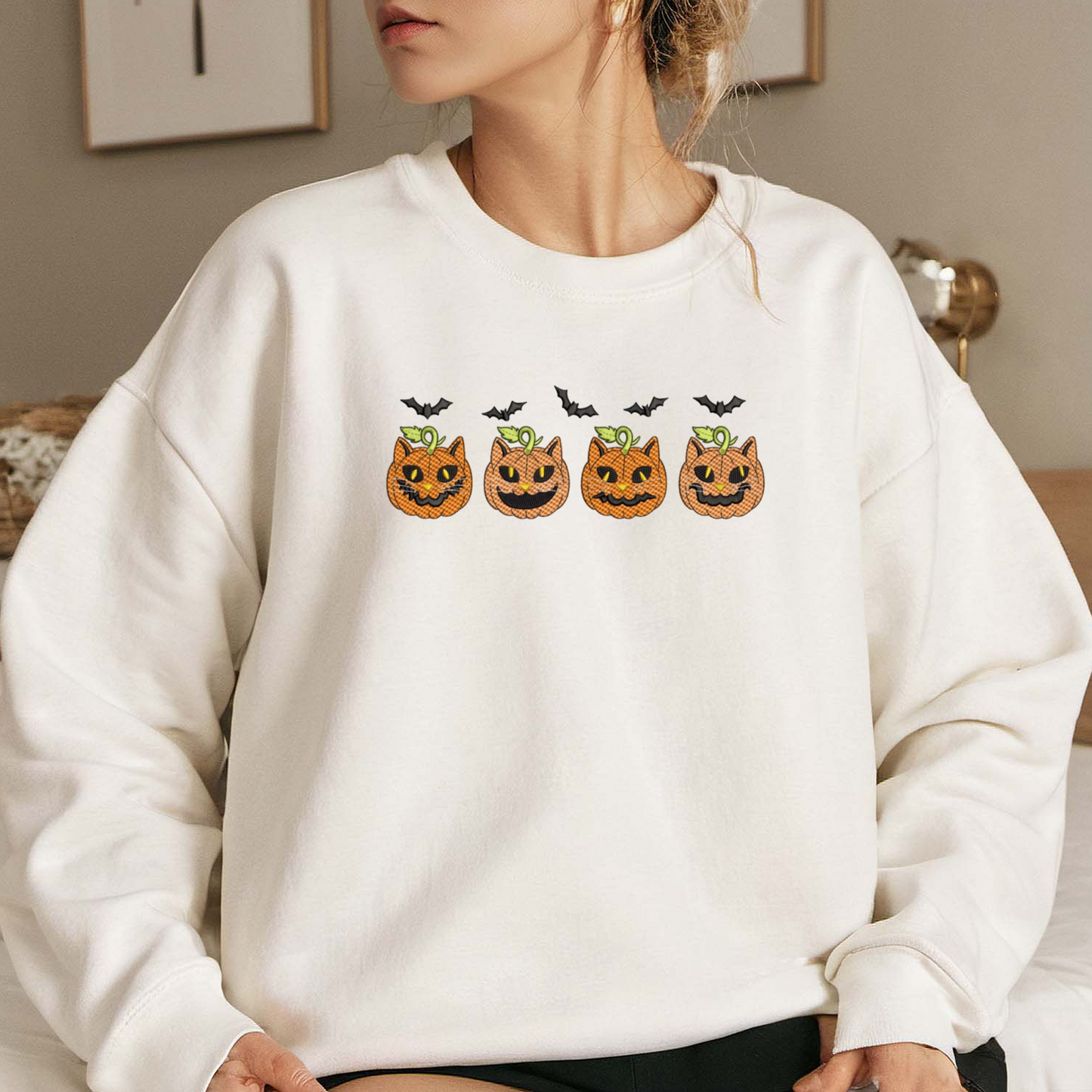 Pumpkin Embroidered Sweatshirt, Halloween Sweatshirt, Fall Embroidered T Shirt, Sweatshirt For Woman Gift.