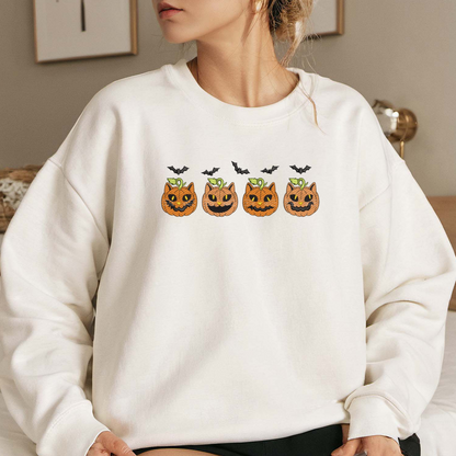 Pumpkin Embroidered Sweatshirt, Halloween Sweatshirt, Fall Embroidered T Shirt, Sweatshirt For Woman Gift.