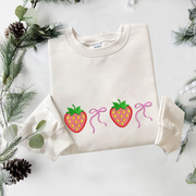 Bow Strawberry Embroidered Sweatshirt, Gardener Sweatshirt, Summer Strawberry Embroidered T Shirt, Sweatshirt For Woman Gift.