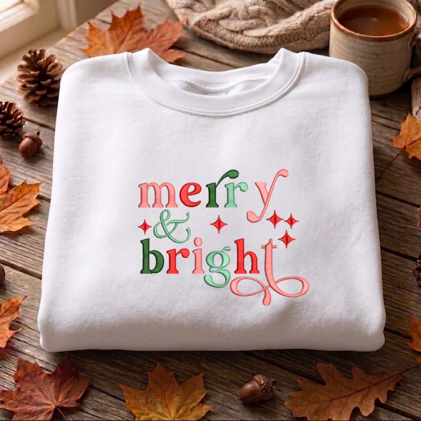 Merry And Bright Embroidered Sweatshirt, Christmas Sweatshirt, Winter Embroidered T Shirt, Sweatshirt For Woman Gift.