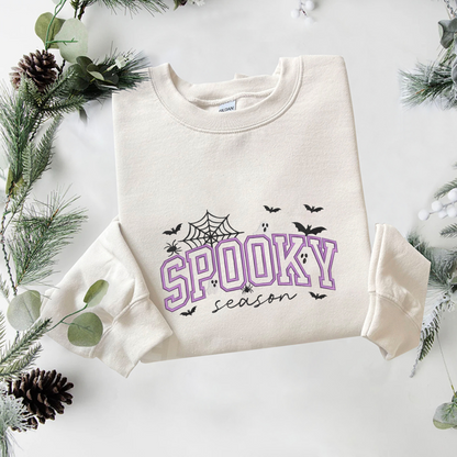 Spooky Season Embroidered Sweatshirt, Halloween Sweatshirt, Fall Embroidered T Shirt, Sweatshirt For Woman Gift.