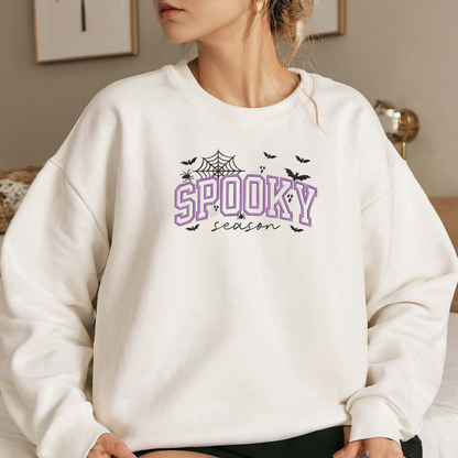 Spooky Season Embroidered Sweatshirt, Halloween Sweatshirt, Fall Embroidered T Shirt, Sweatshirt For Woman Gift.