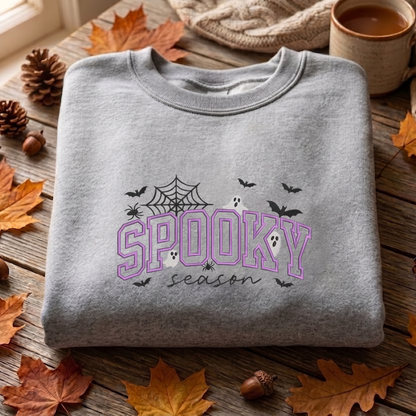 Spooky Season Embroidered Sweatshirt, Halloween Sweatshirt, Fall Embroidered T Shirt, Sweatshirt For Woman Gift.