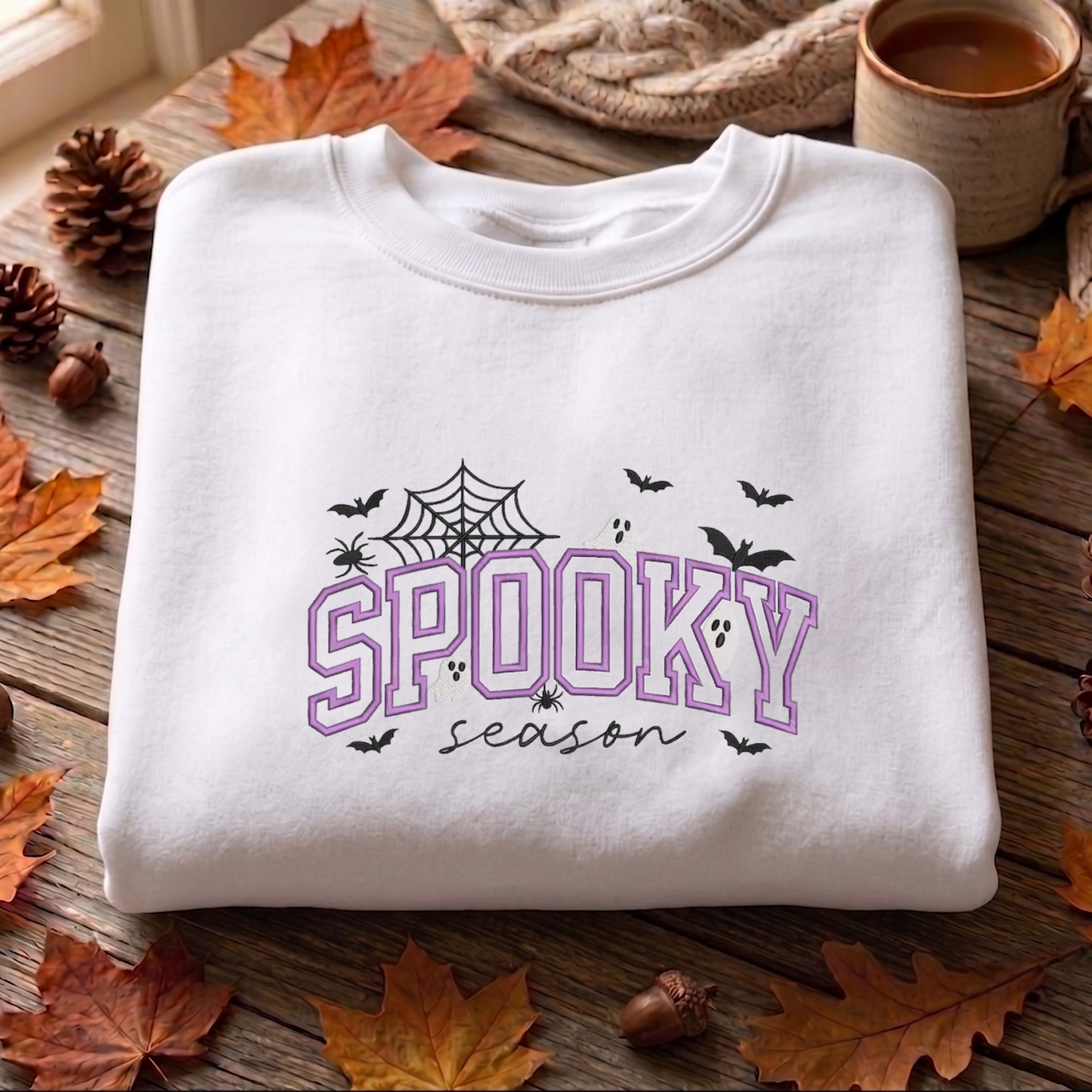 Spooky Season Embroidered Sweatshirt, Halloween Sweatshirt, Fall Embroidered T Shirt, Sweatshirt For Woman Gift.