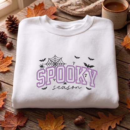 Spooky Season Embroidered Sweatshirt, Halloween Sweatshirt, Fall Embroidered T Shirt, Sweatshirt For Woman Gift.