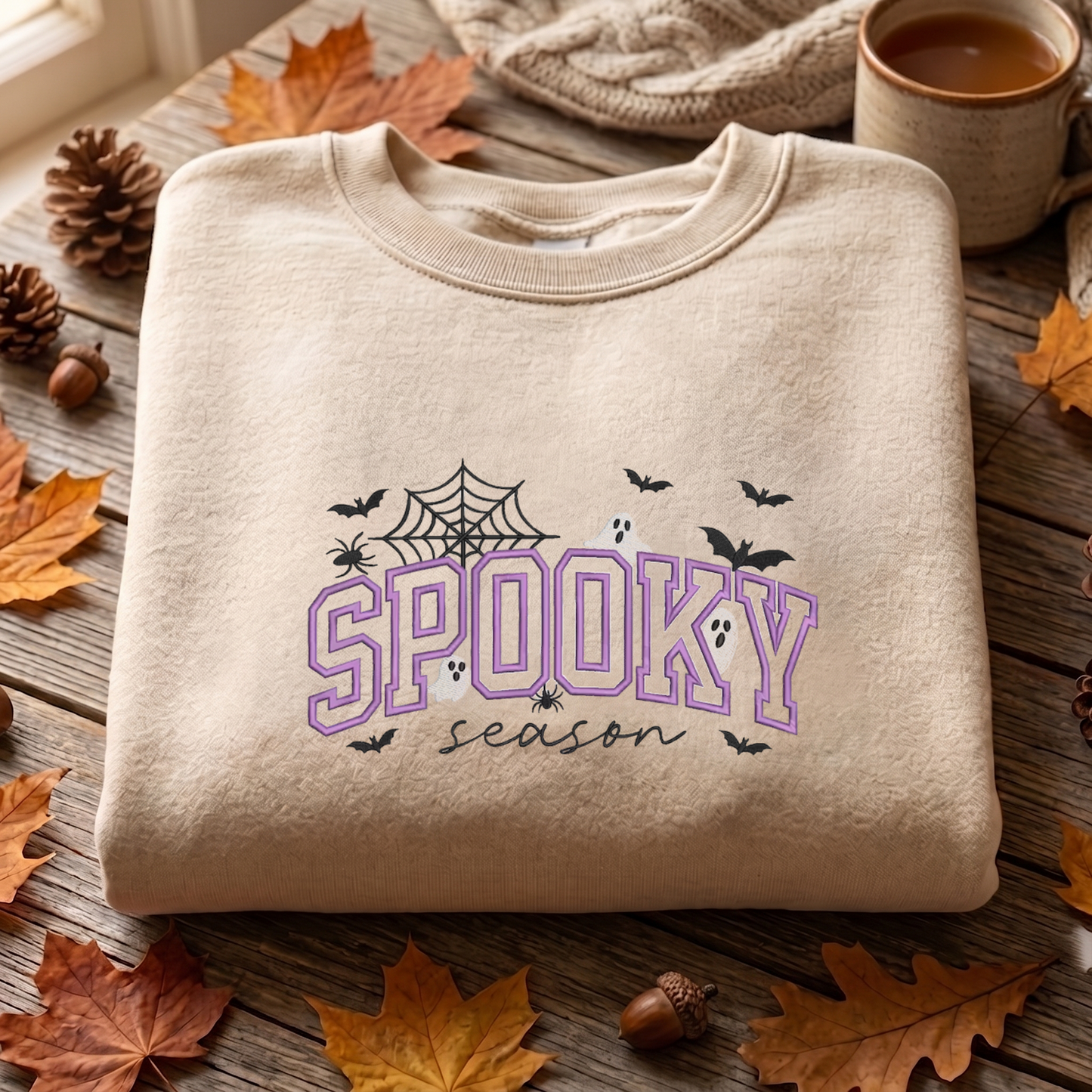 Spooky Season Embroidered Sweatshirt, Halloween Sweatshirt, Fall Embroidered T Shirt, Sweatshirt For Woman Gift.
