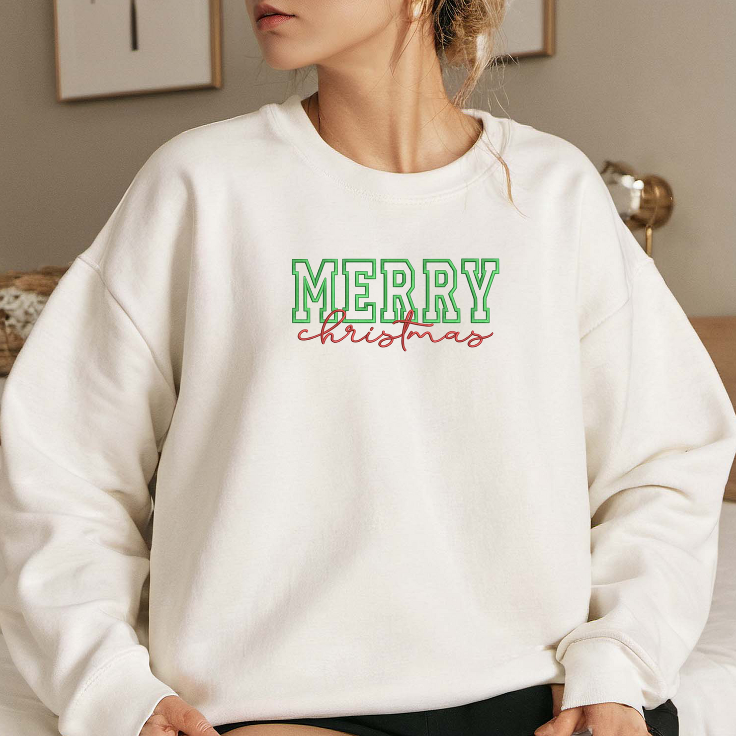 Merry Christmas Embroidered Sweatshirt, Christmas Sweatshirt, Merry Embroidered T Shirt, Sweatshirt For Woman Gift.