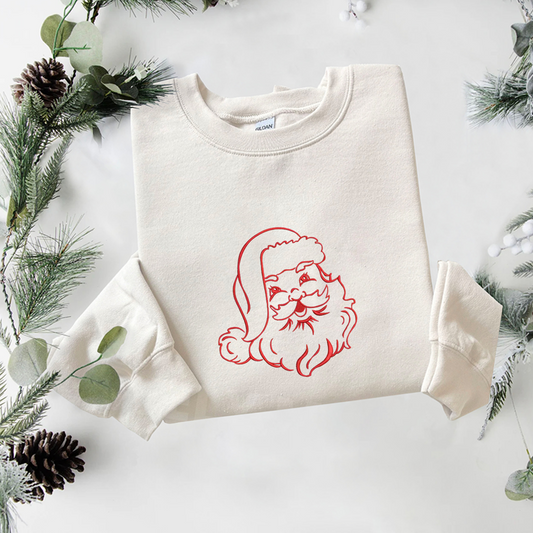 Christmas Santa Embroidered Sweatshirt, Merry Christmas Tree Sweatshirt, Winter Embroidered T Shirt, Sweatshirt For Woman Gift.